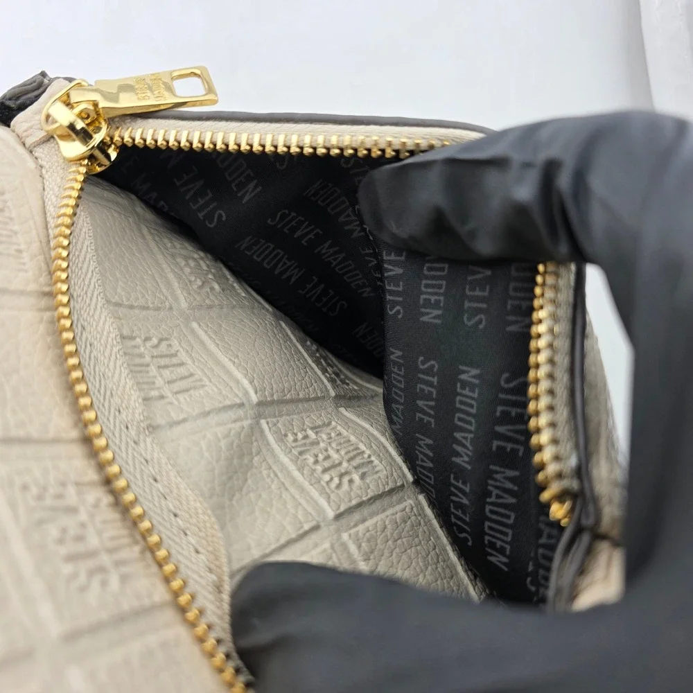 Steve‎ Madden Monogram Embossed Mini Backpack Chain Detail Cream